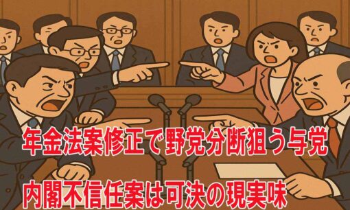 年金法案修正で野党分断狙う与党　内閣不信任案は可決の現実味