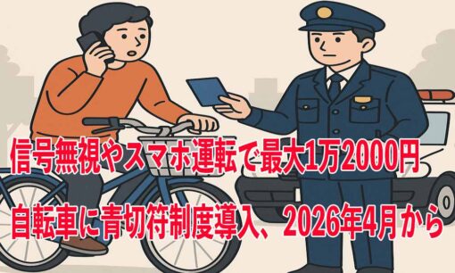 信号無視やスマホ運転で最大1万2000円　自転車に青切符制度導入、2026年4月から