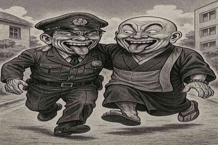 警察と坊主の珍コンビ