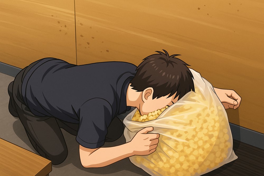 ポップコーンの袋にダイブ