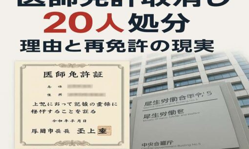 医師免許取消者が20人に　厚労省が発表、処分理由と再免許の現実