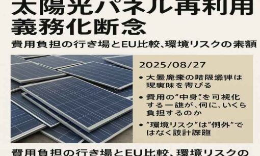 太陽光パネル再利用、義務化断念へ　費用の行き場つかめず、EUとの差が鮮明に