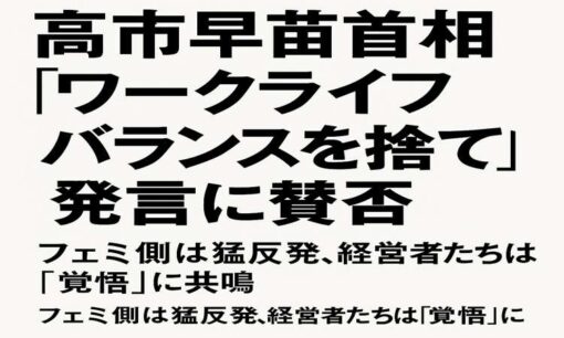 高市早苗「ワークライフバランス捨てる」発言に賛否　フェミ激怒、経営者は共鳴　“働く自由”をめぐる日本の分断
