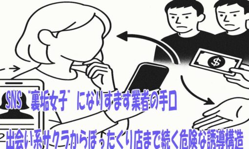 SNS“裏垢女子”になりすます業者の手口　出会い系サクラからぼったくり店まで続く危険な誘導構造