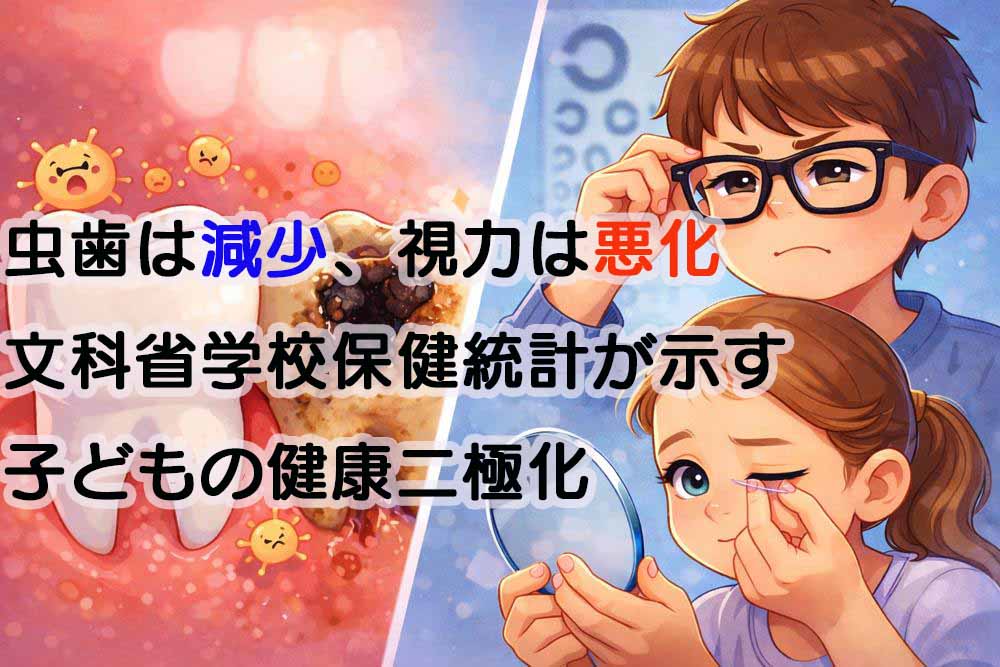 虫歯減少と、視力の悪化